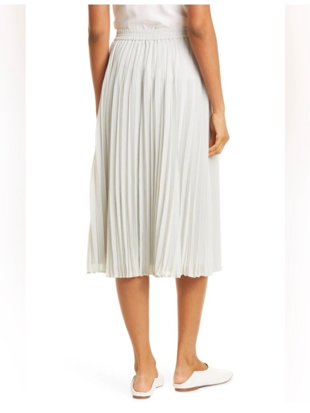 Club Monaco Pleated Flowy Skirt Midi Elasticated Sage Green Size M New - Picture 4 of 12